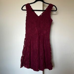 Francesca’s Alya Maroon Lace Dress, Size M
